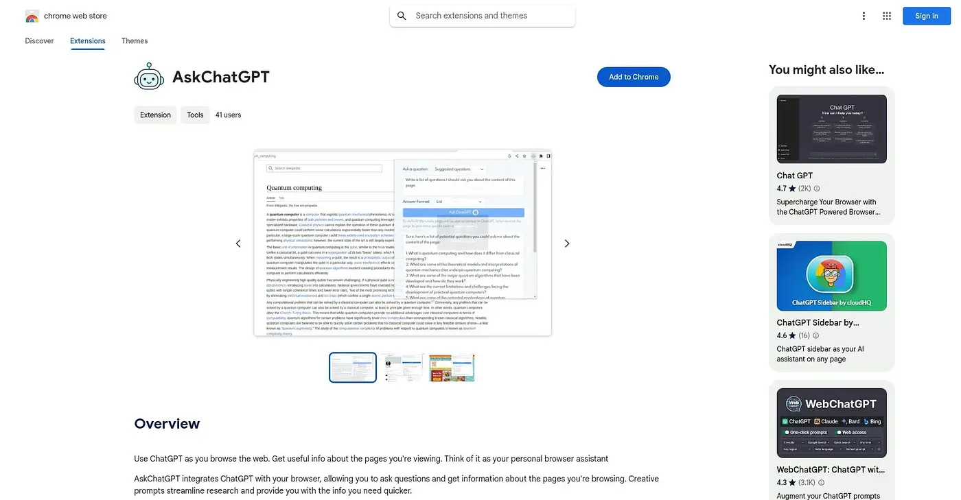 Screenshot of Ask ChatGPT Extension