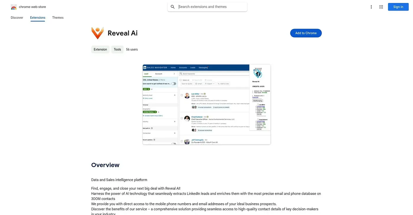 Screenshot of Reveal AI Chrome Extension