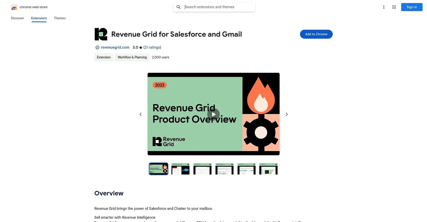 Screenshot of Revenue Grid Chrome Extension