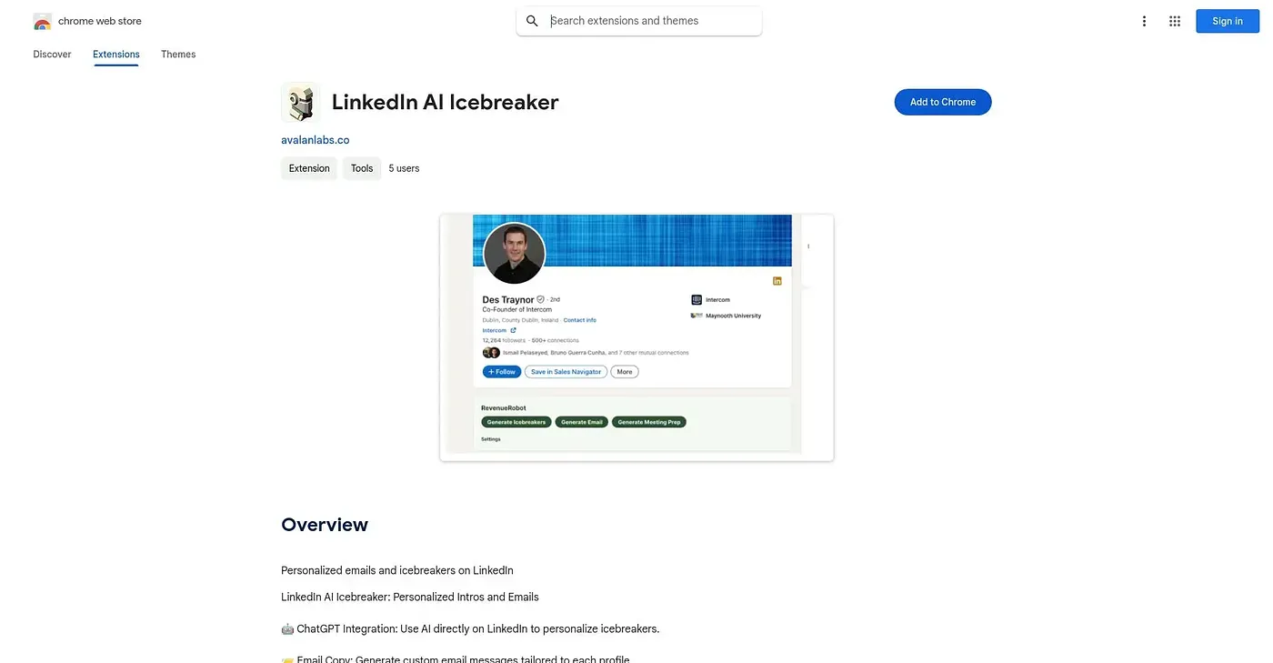 Screenshot of RevenueRobot AI Sales Assistant Chrome Extension