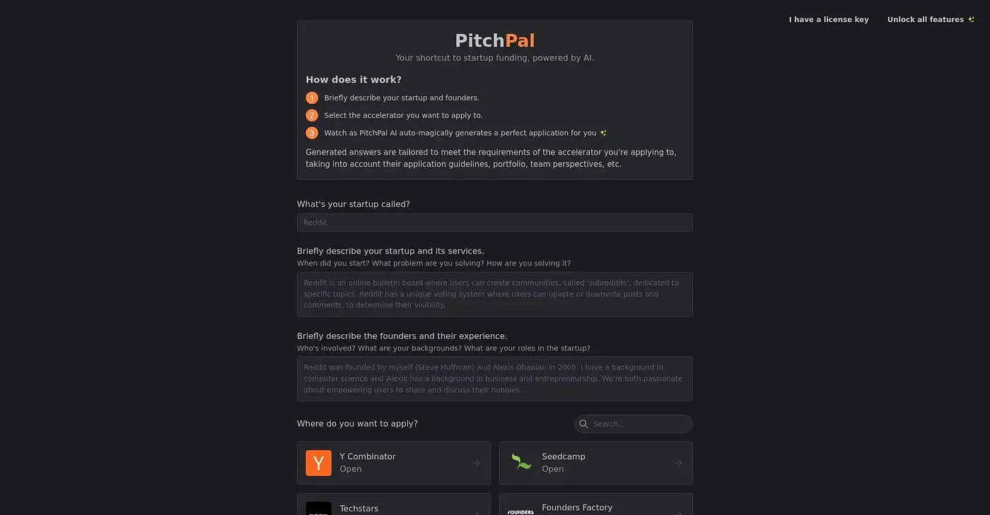 Screenshot of PitchPal AI