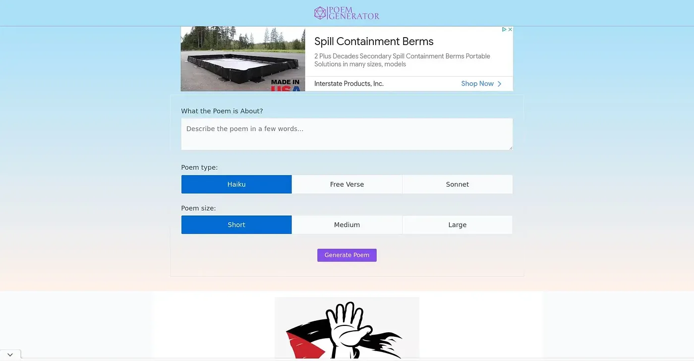 Screenshot of Poem Generator