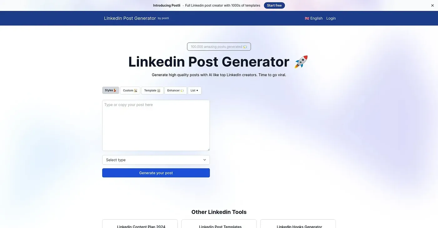 Screenshot of Post Generator