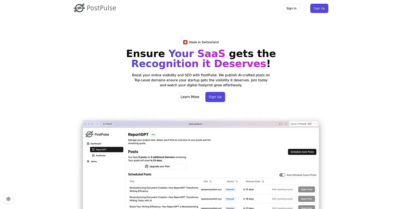 Screenshot of PostPulse