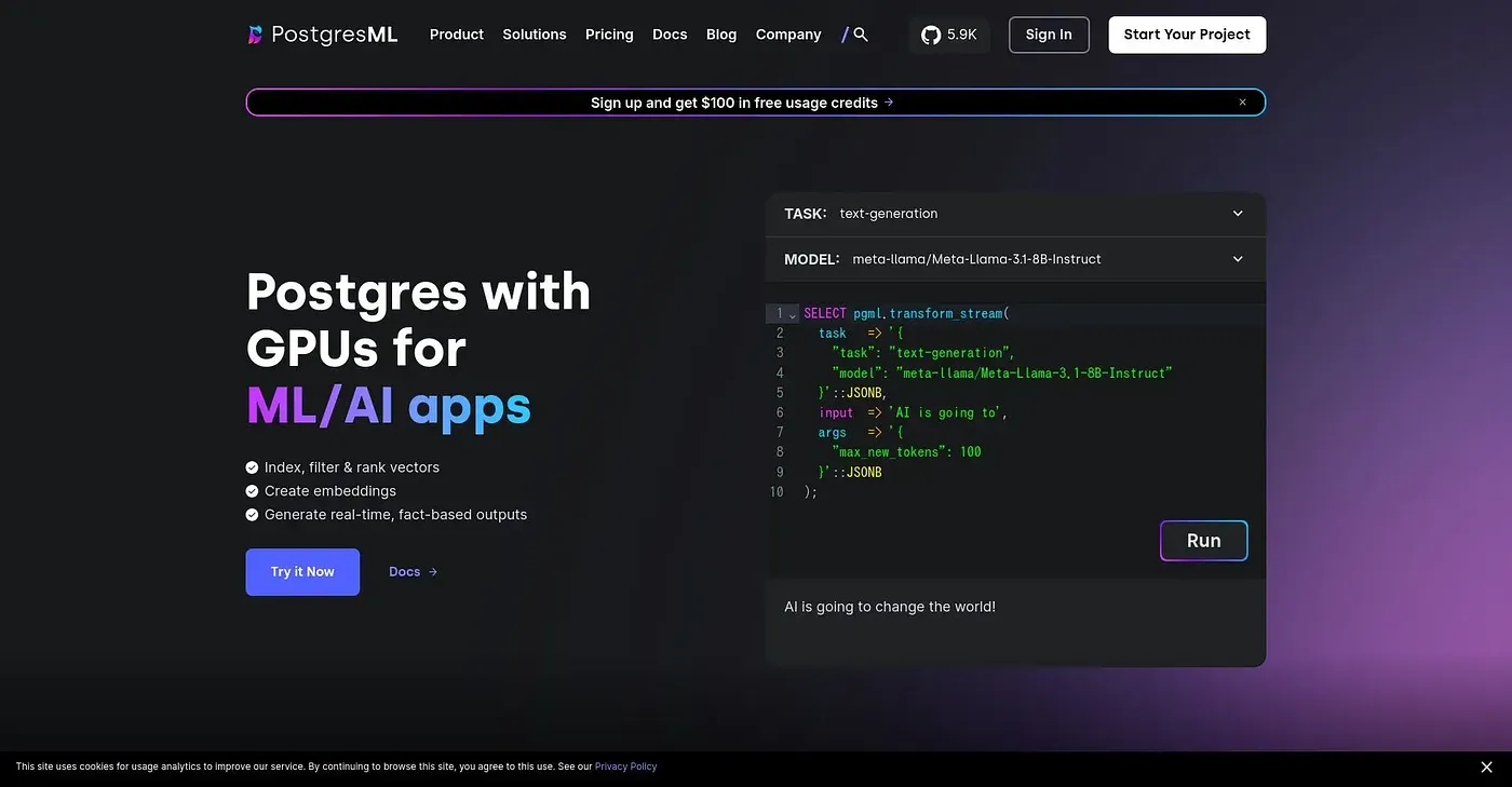 Screenshot of PostgresML