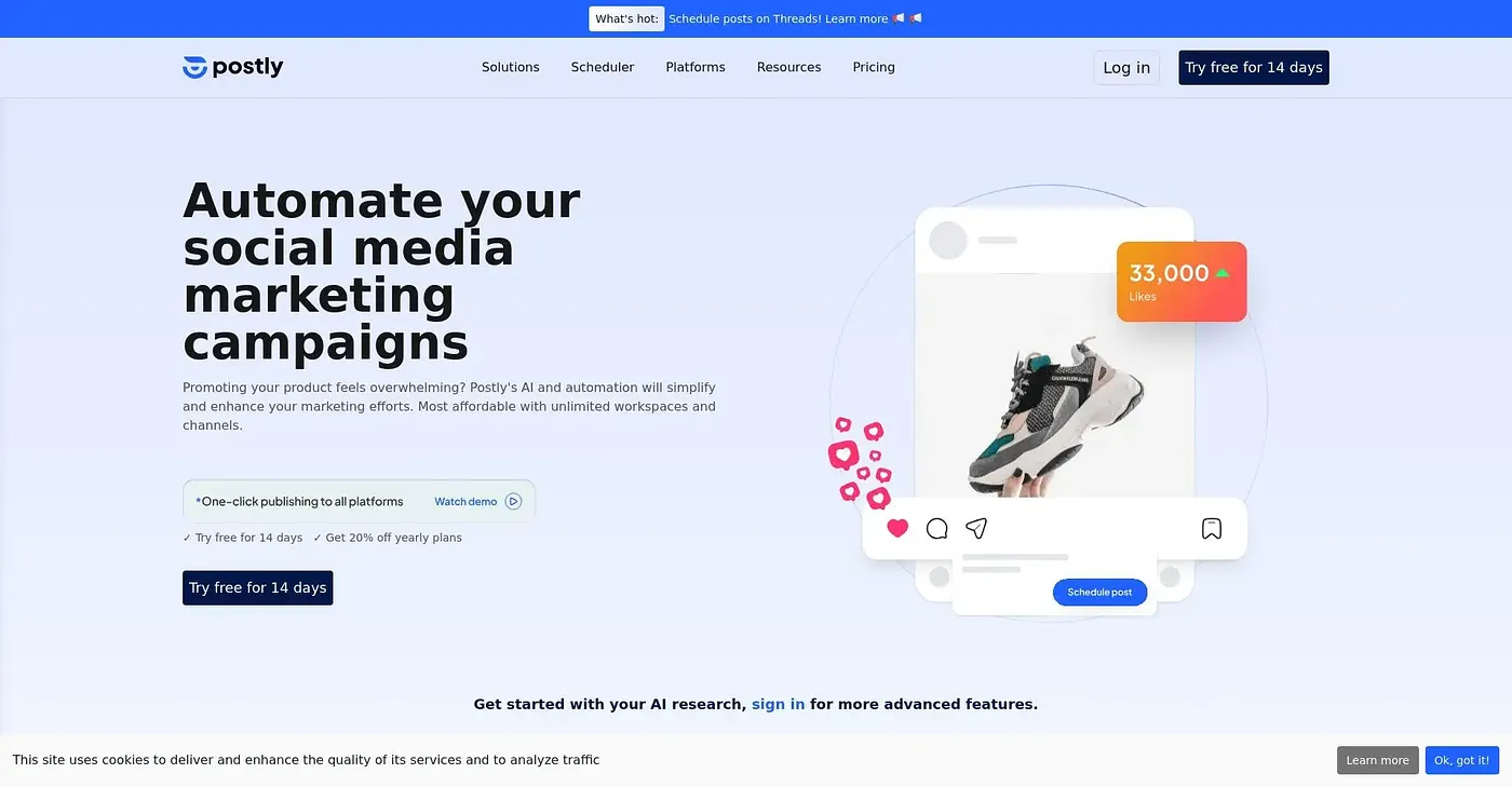 Screenshot of Postly AI