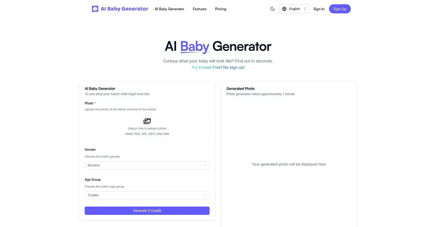 Screenshot of AI Baby Generator