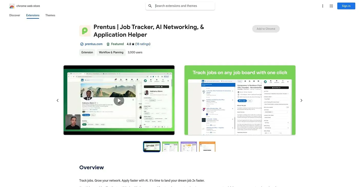 Screenshot of Prentus Job Tracker AI - Chrome Extension