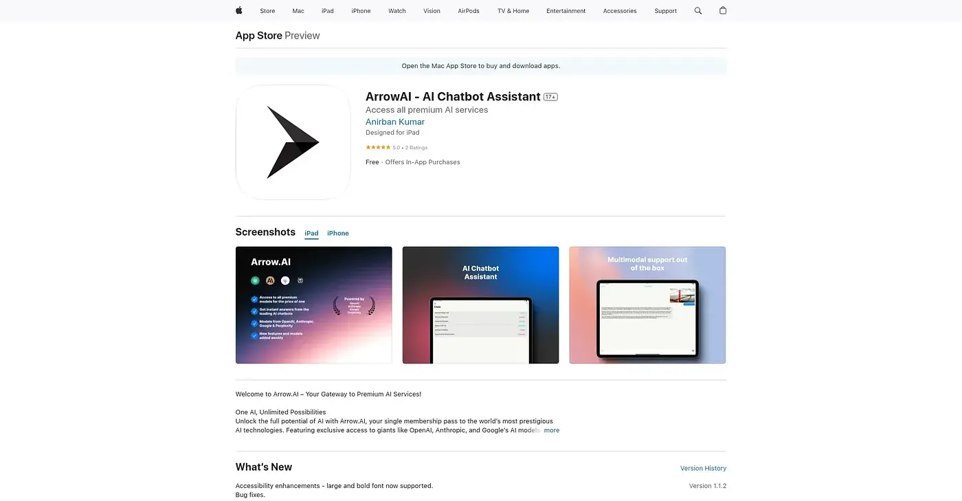 Screenshot of Arrow AI