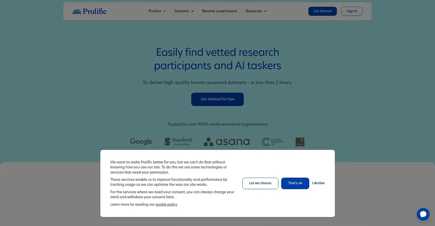 Screenshot of Prolific