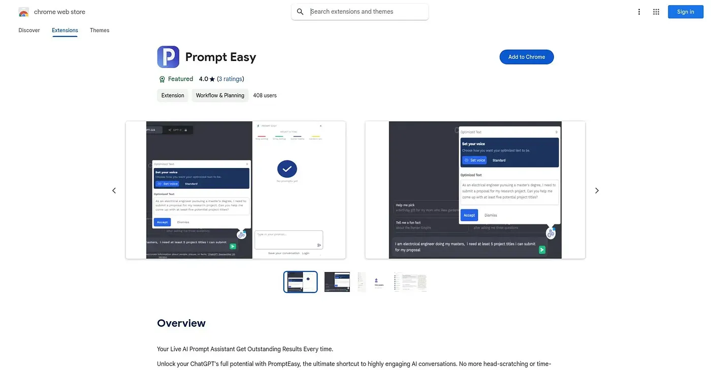 Screenshot of Prompt Easy Chrome Extension