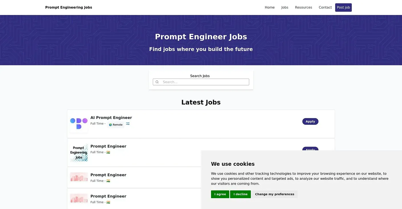 Screenshot of Prompt Engineering Jobs