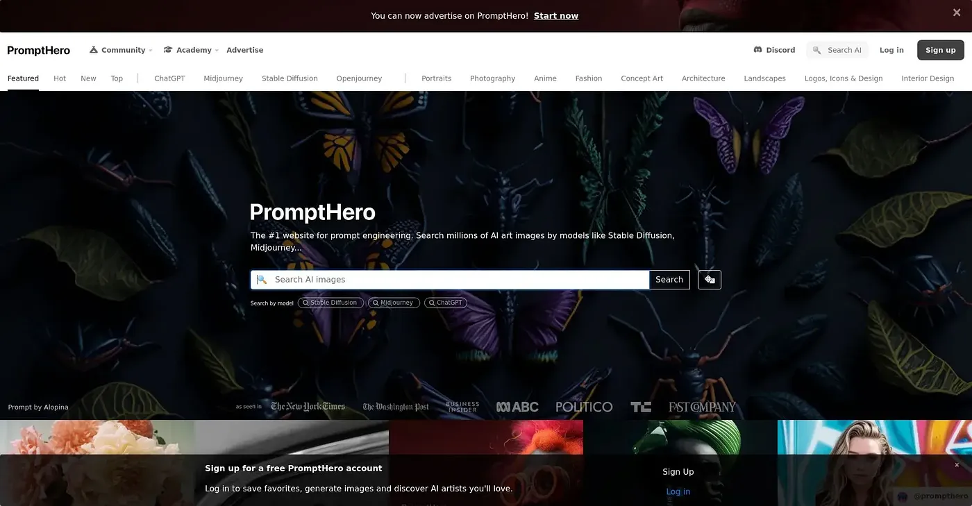 Screenshot of Prompt Hero