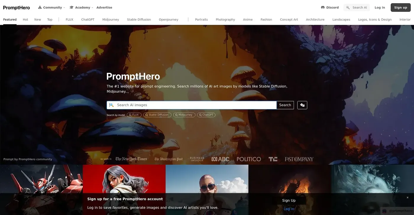 Screenshot of Prompt Hero