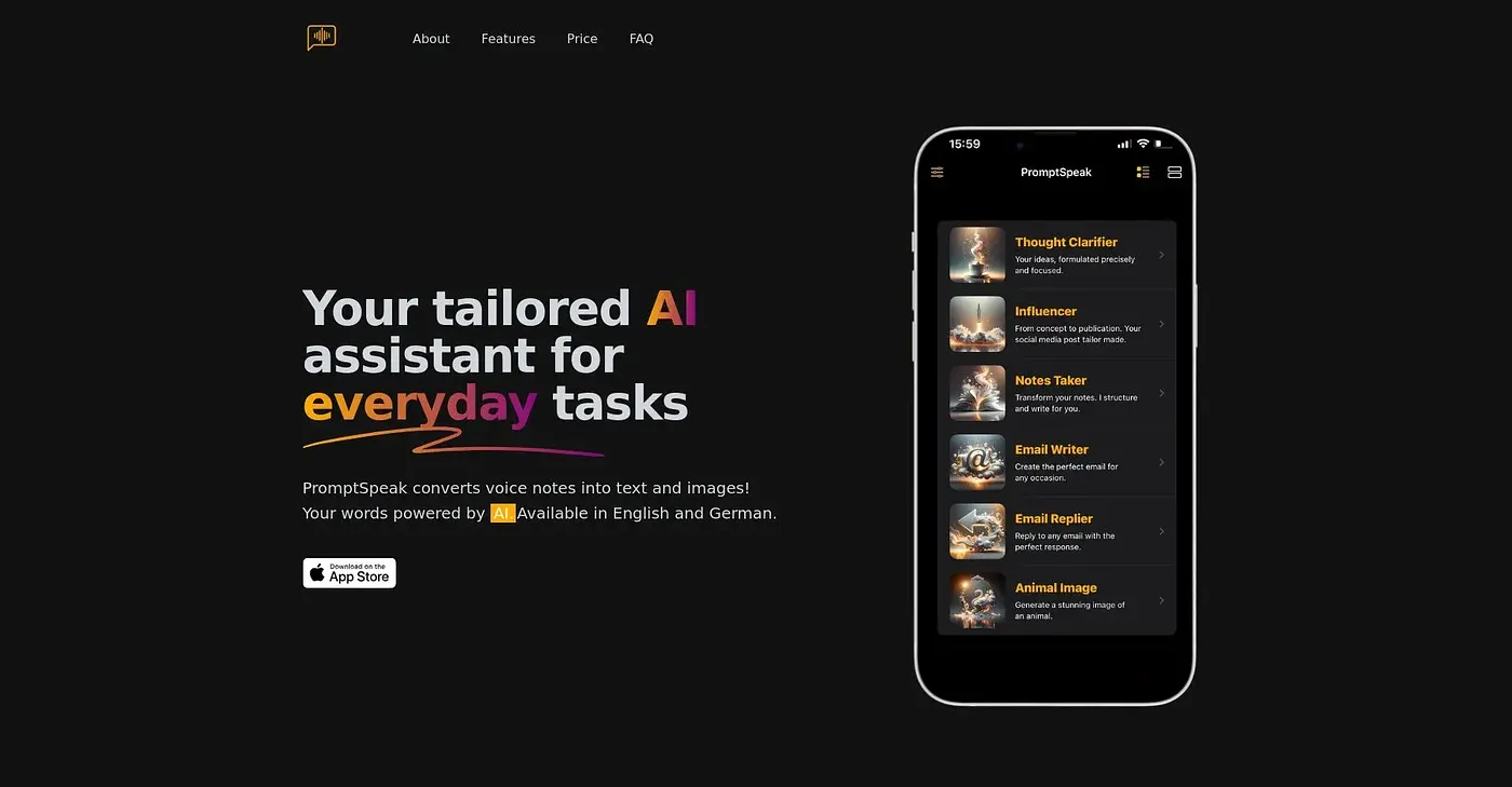 Screenshot of Prompt Speak AI