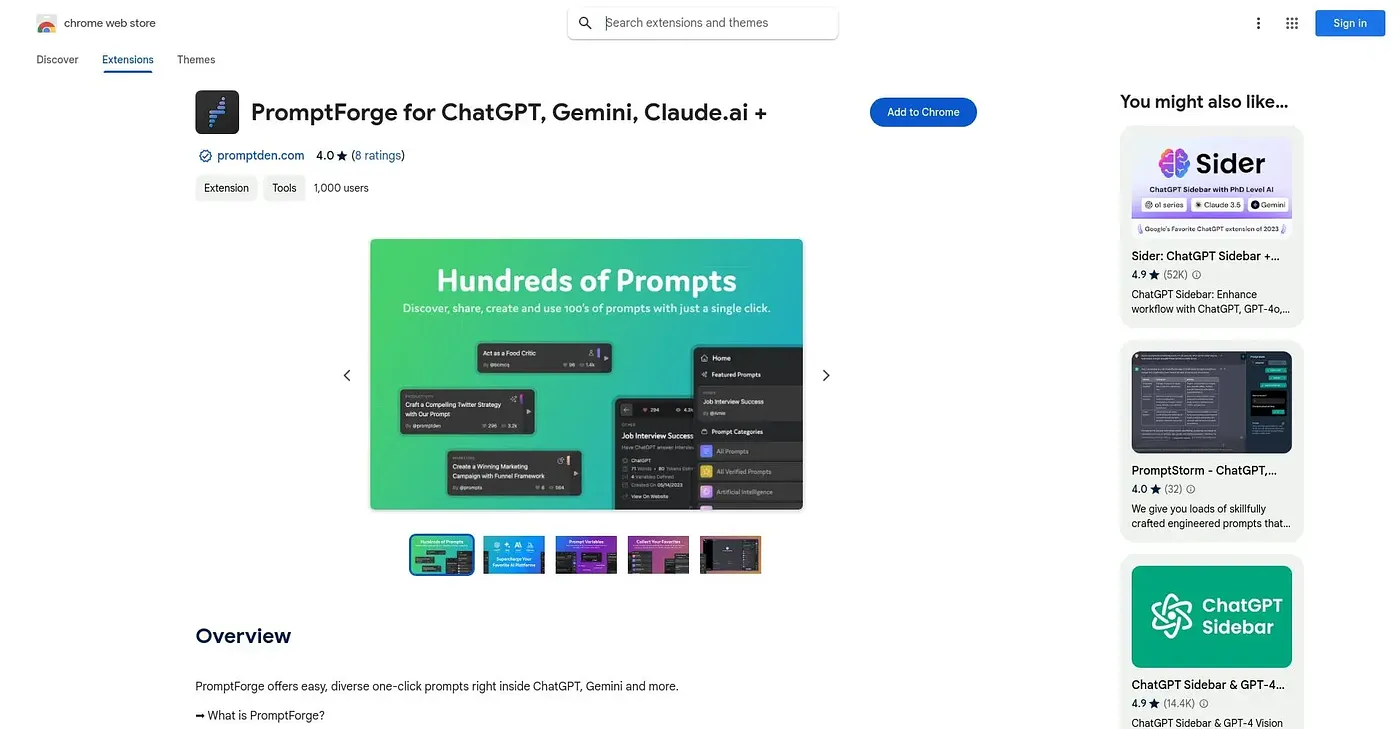 Screenshot of PromptForge Extension