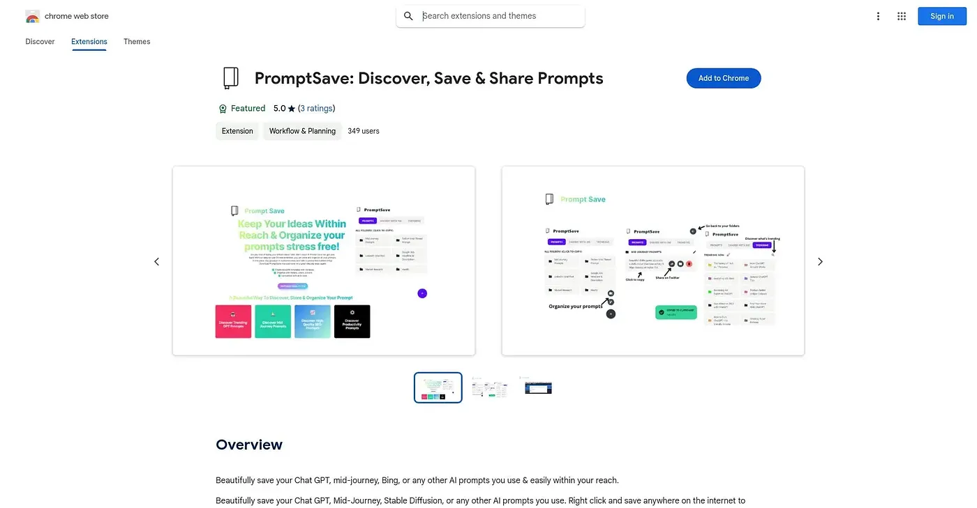 Screenshot of PromptSave Chrome Extension