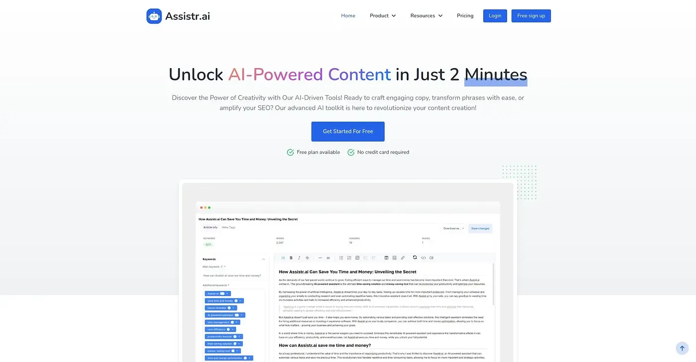 Screenshot of Assist AI