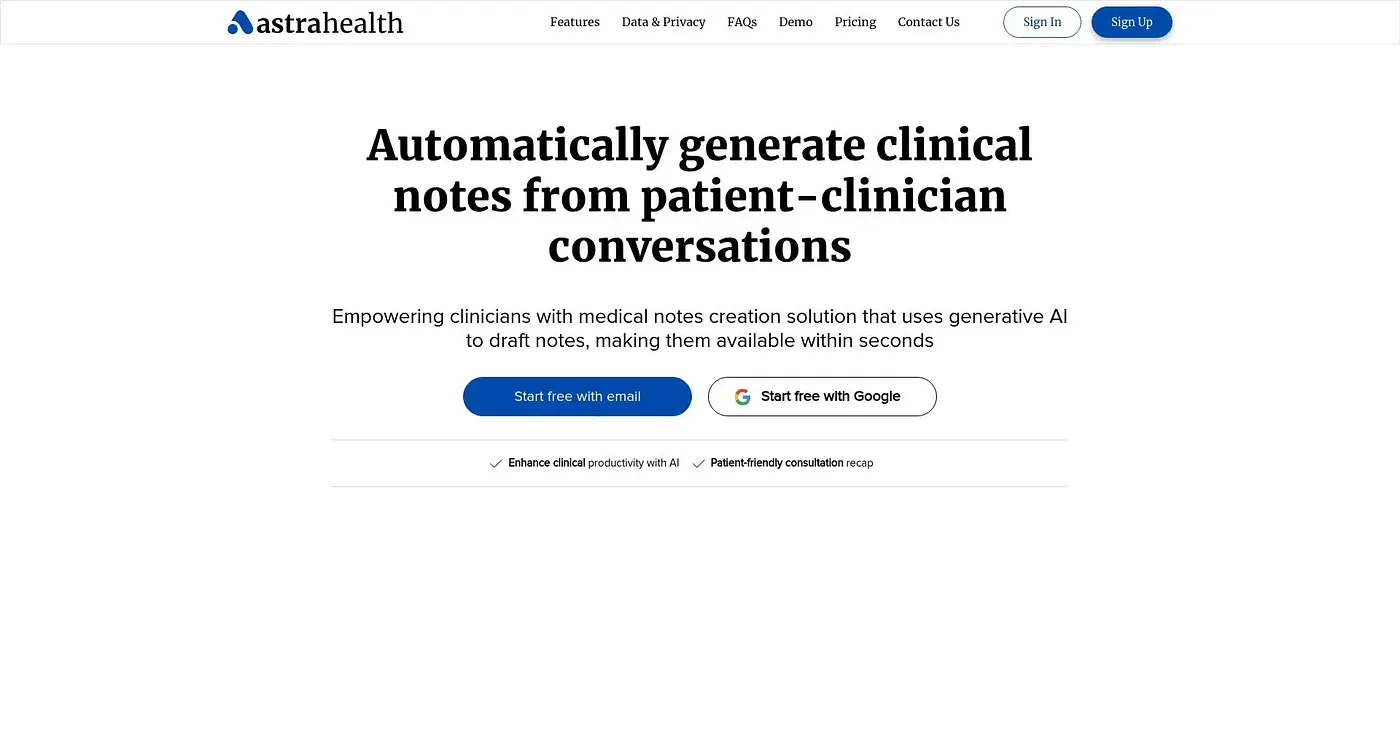 Screenshot of Astra Health AI