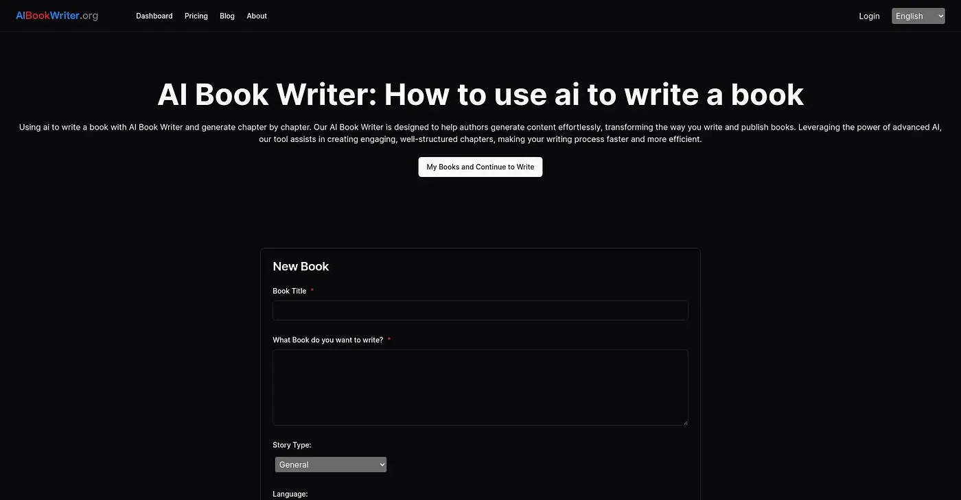 Screenshot of AI Book Writer