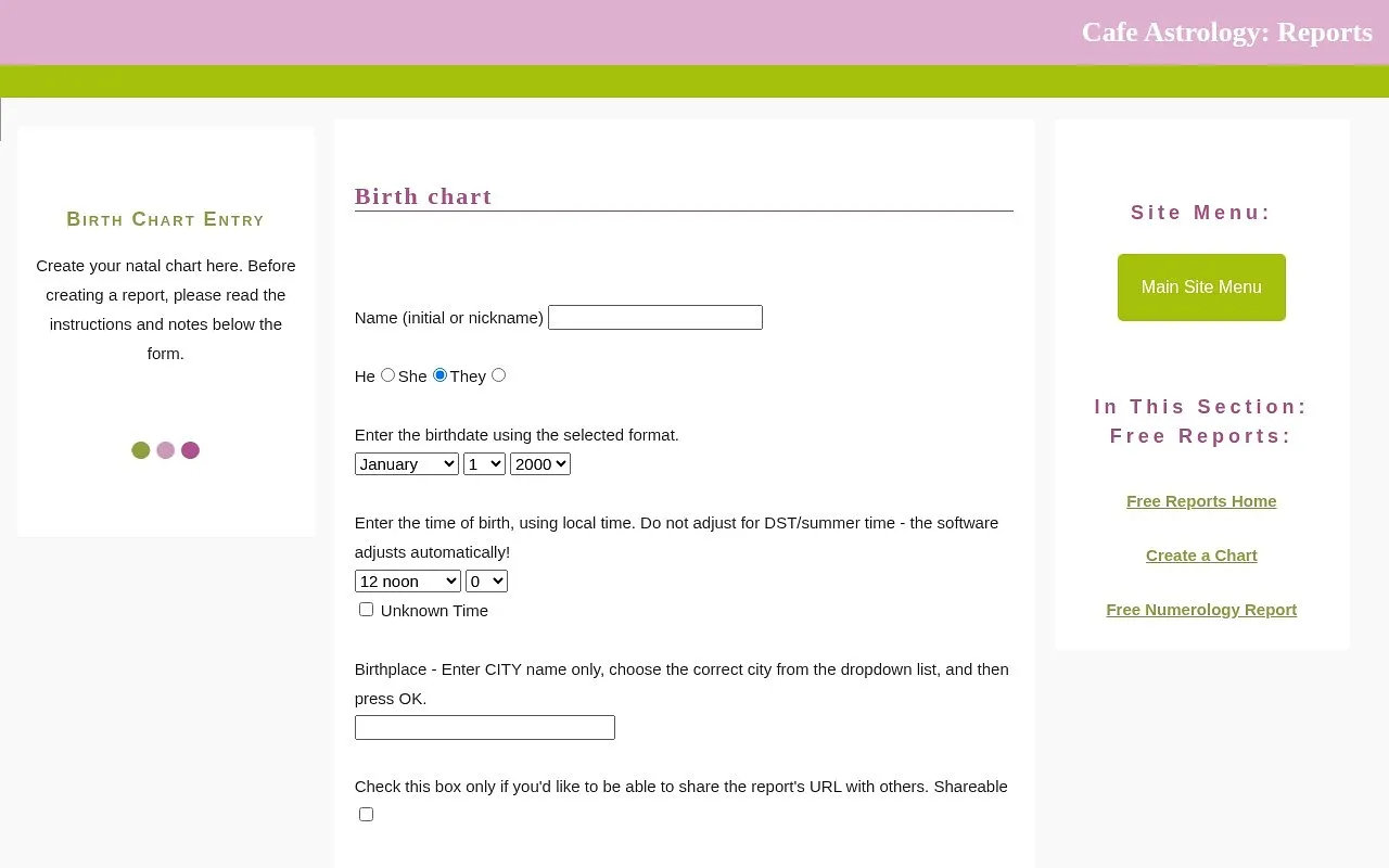 Screenshot of Astro Cafe Compatibility Tool