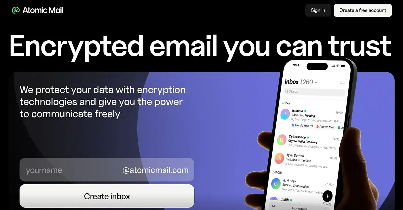 Screenshot of Atomic Mail
