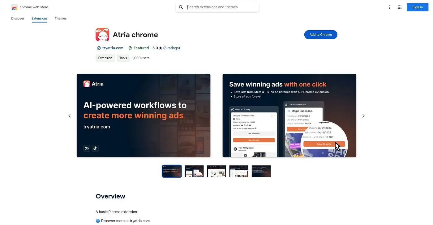Screenshot of Atria Chrome Chrome Extension