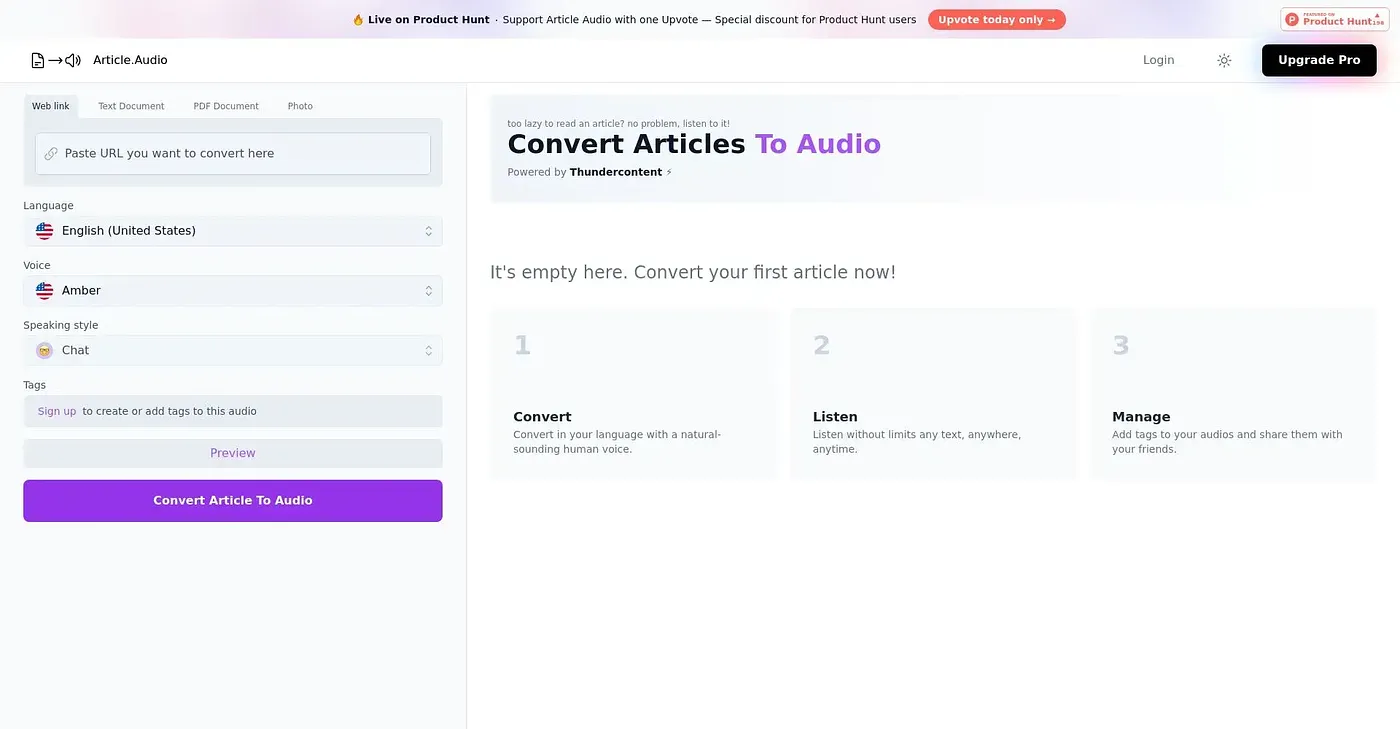Screenshot of Audio Article