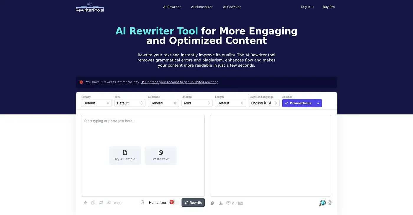 Screenshot of Rewriter Pro AI