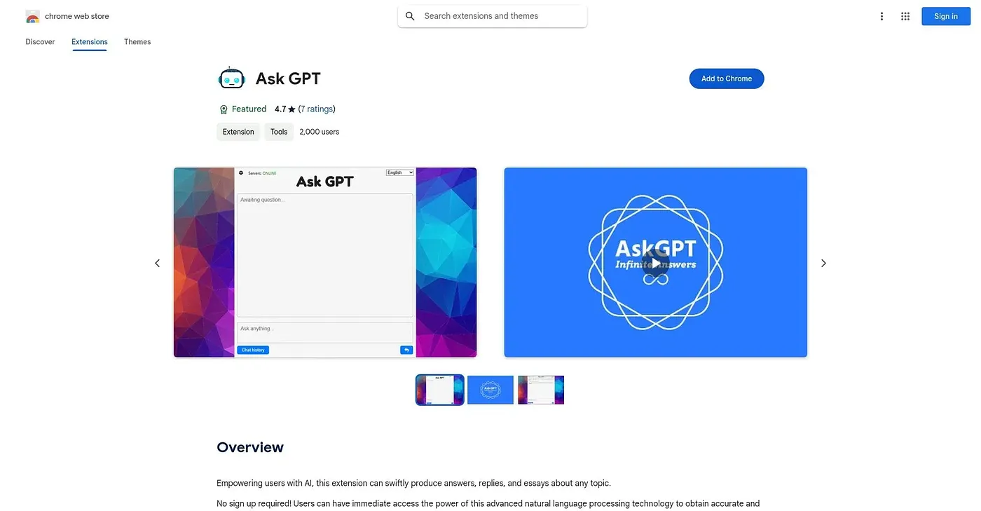 Screenshot of Ask GPT Extension