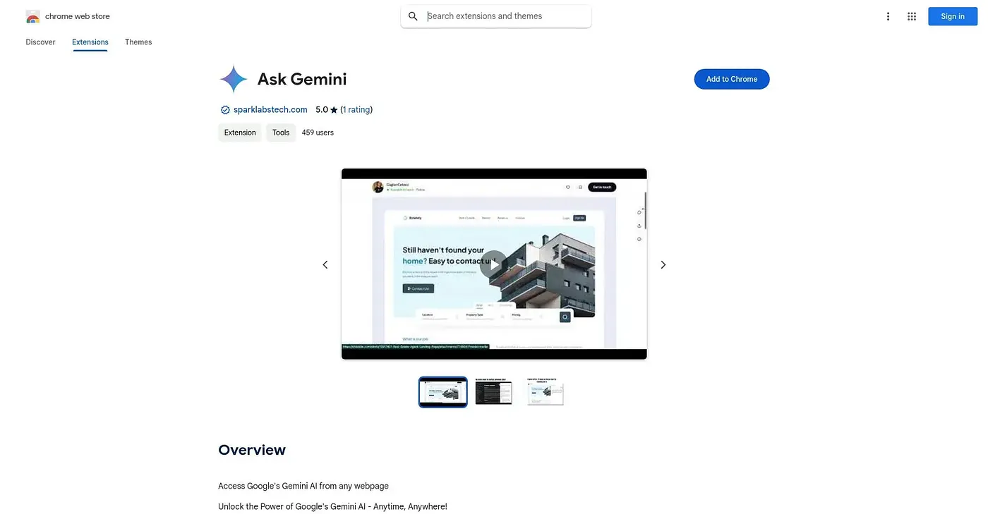 Screenshot of Ask Gemini Chrome Extension