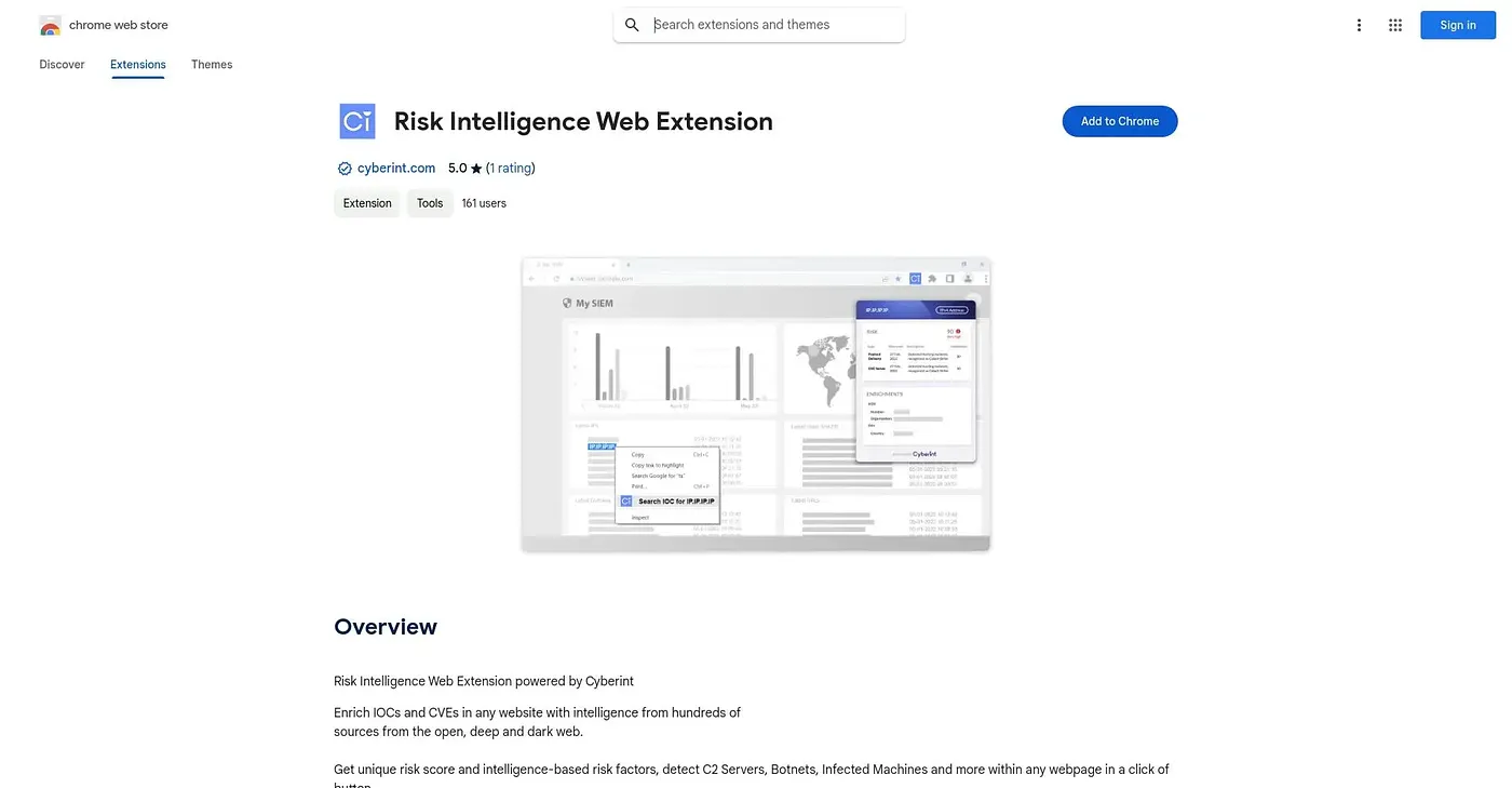Screenshot of Risk Intelligence Web Extension