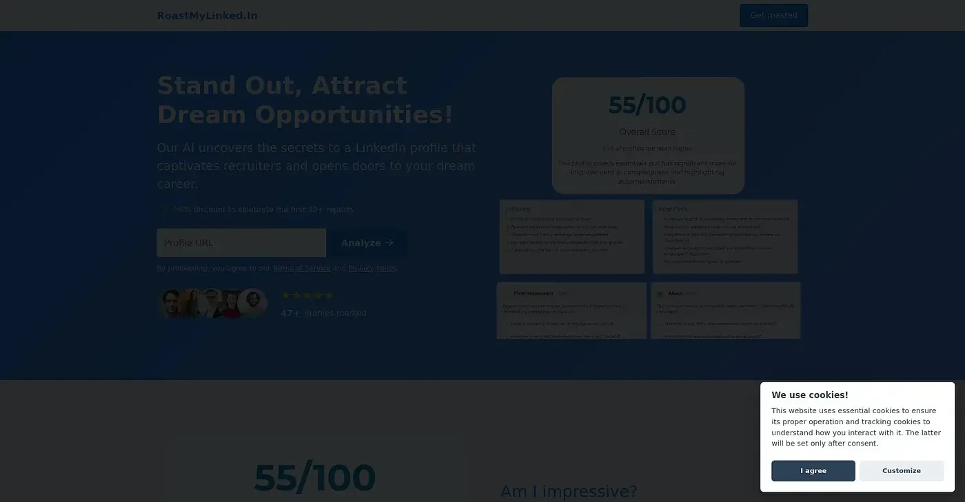 Screenshot of RoastMyLinkedIn
