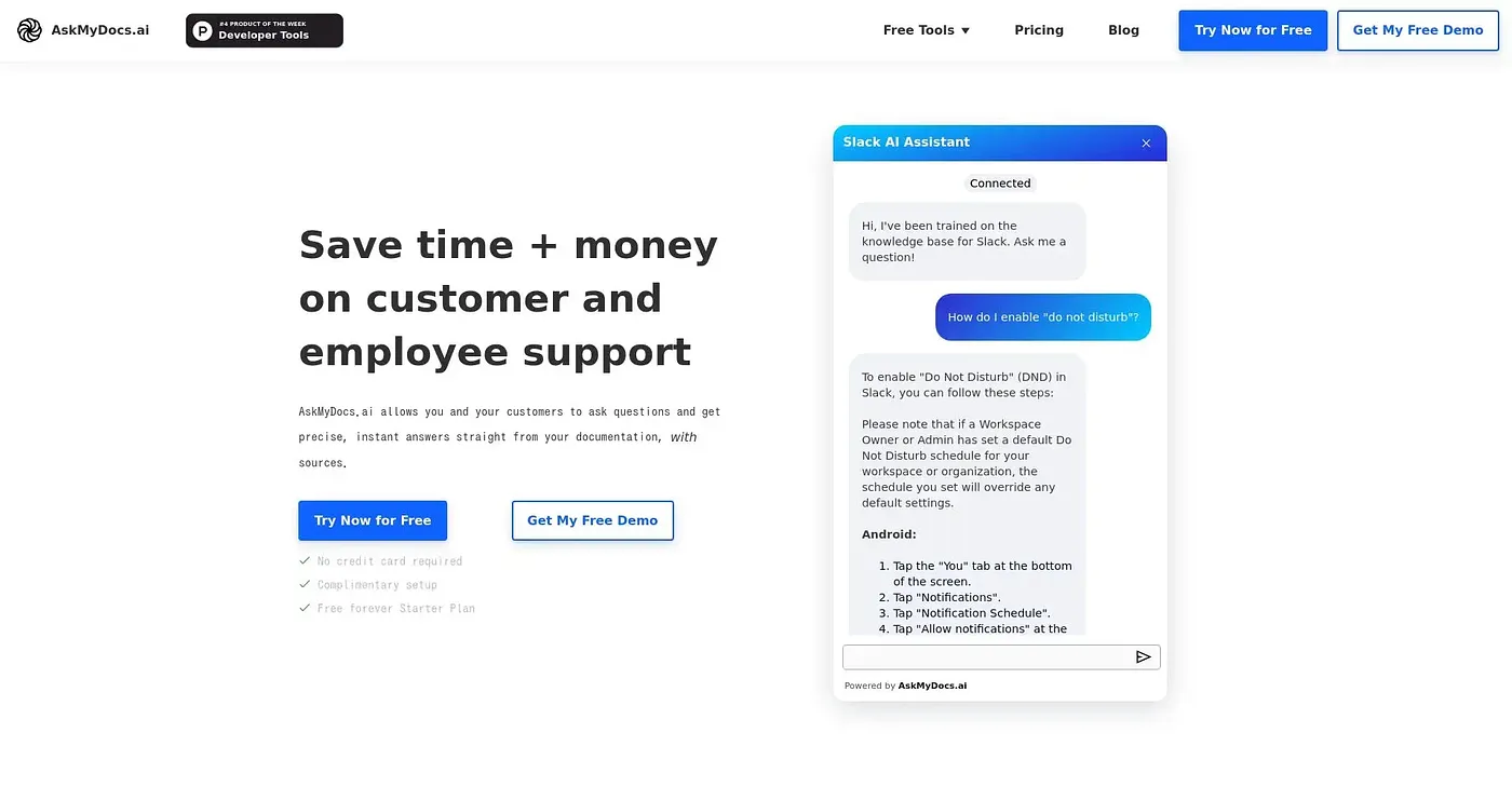 Screenshot of Ask My Docs AI