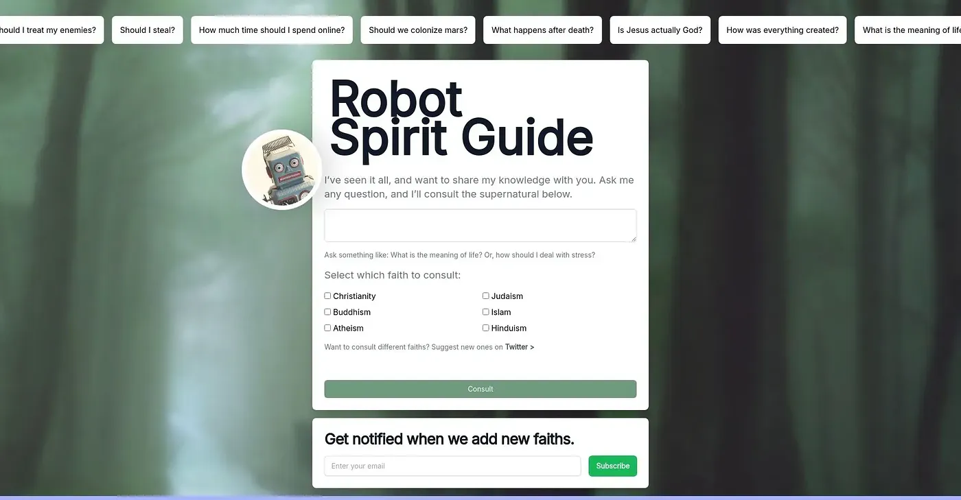 Screenshot of Robot Spirit Guide