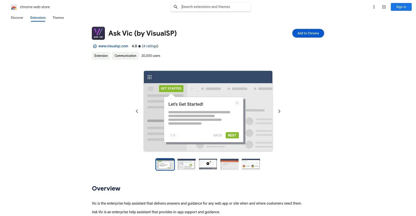 Screenshot of Ask Vic by VisualSP Chrome Extension