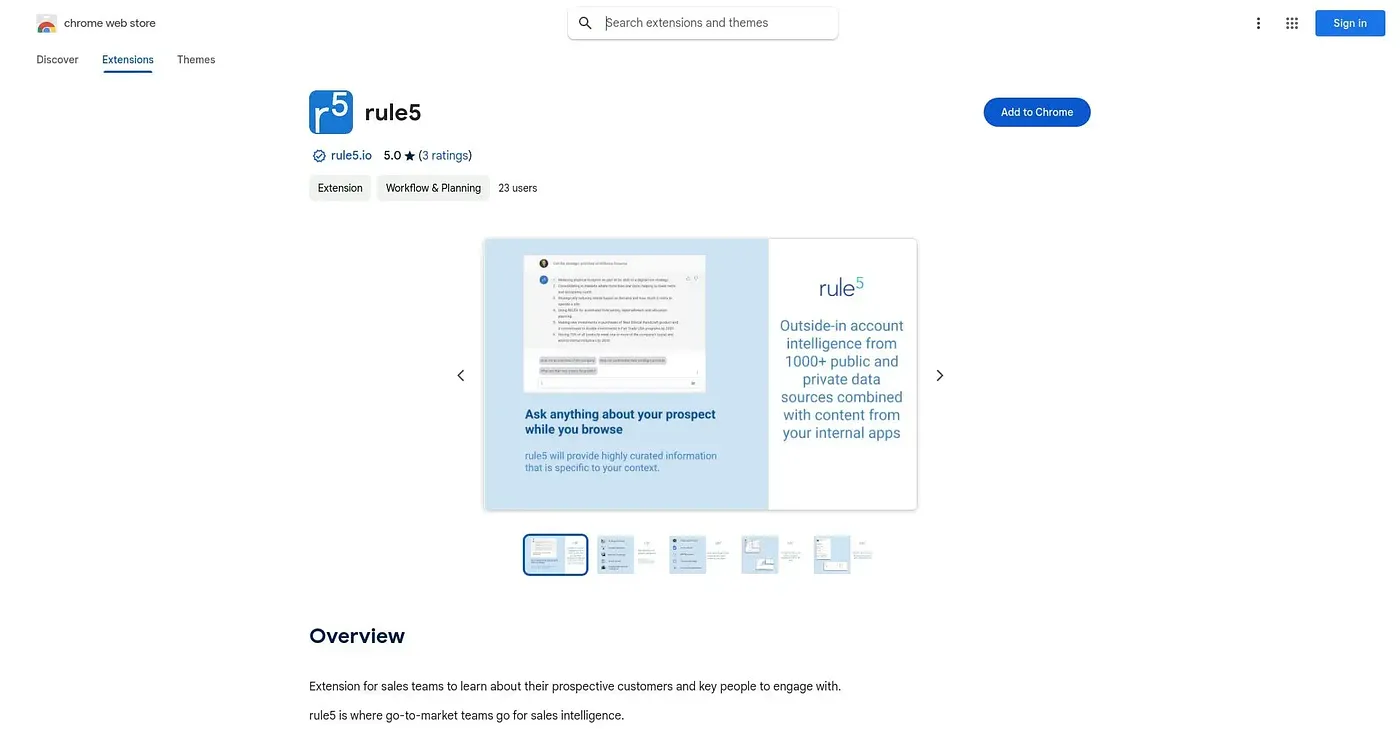 Screenshot of Rule5 Chrome Extension