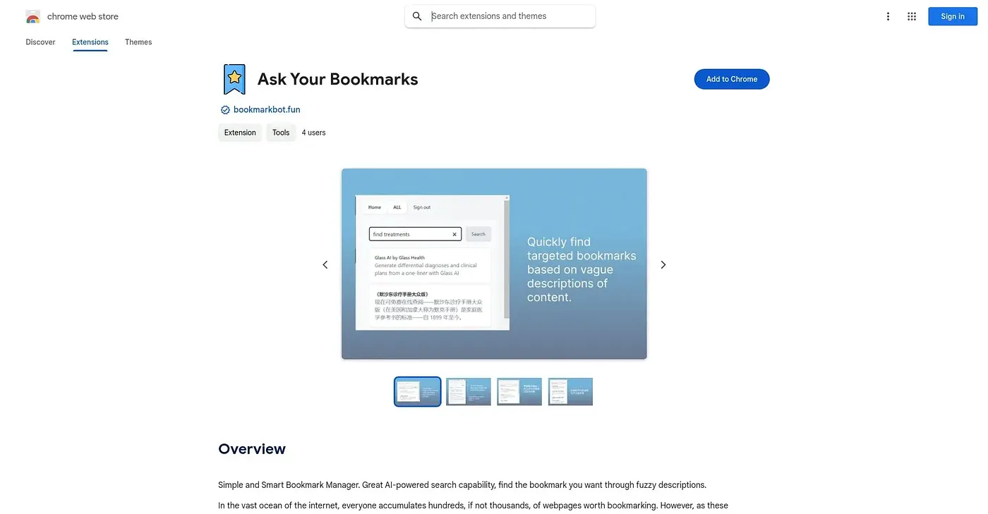 Screenshot of Ask Your Bookmarks Chrome Extension