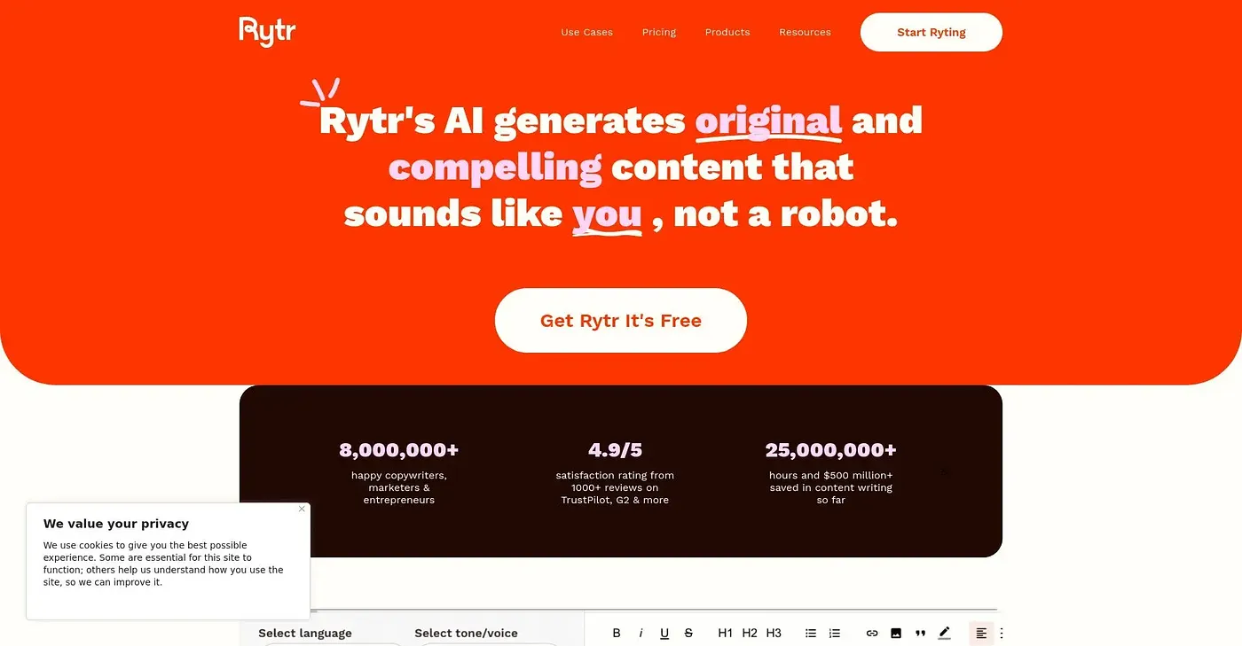 Screenshot of Rytr