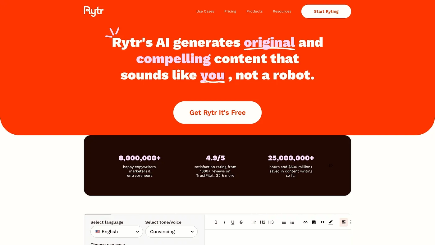 Screenshot of Rytr.me