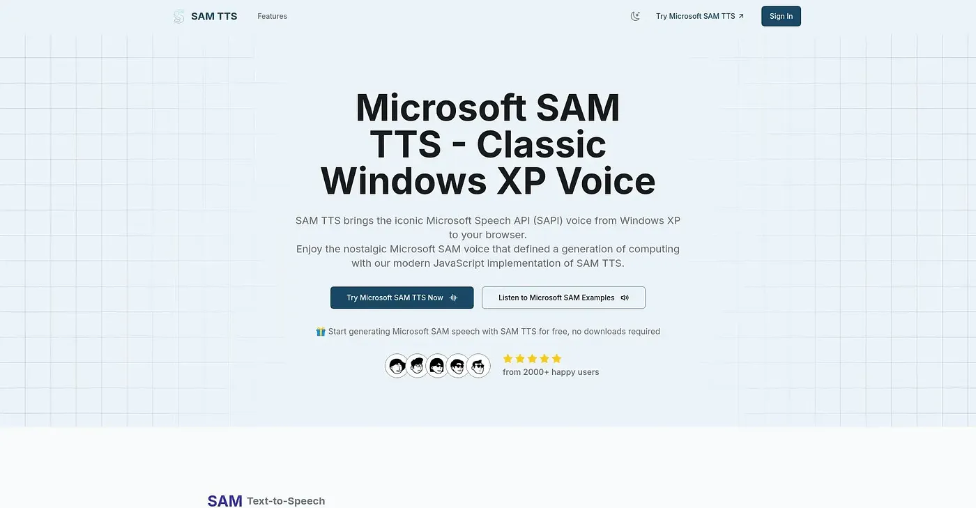 Screenshot of SAM TTS