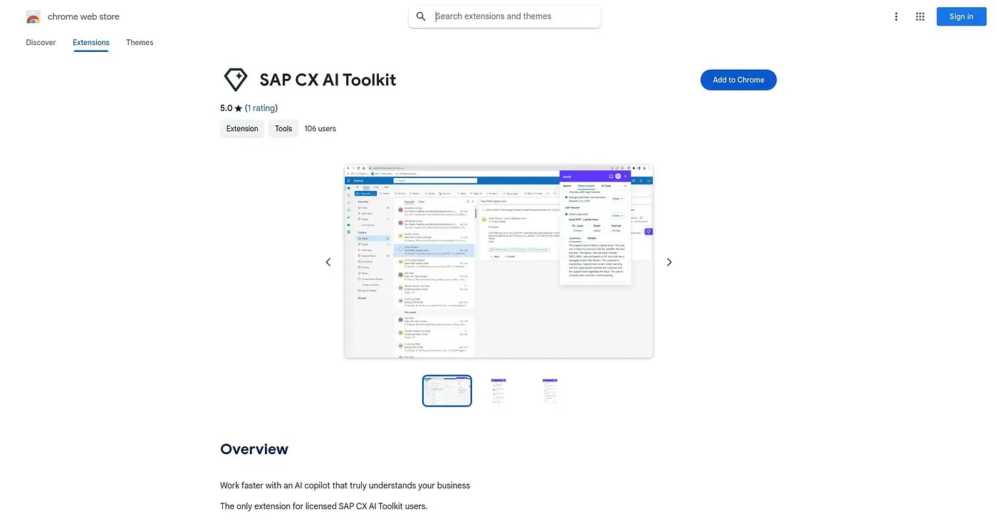 Screenshot of SAP CX AI Toolkit Chrome Extension