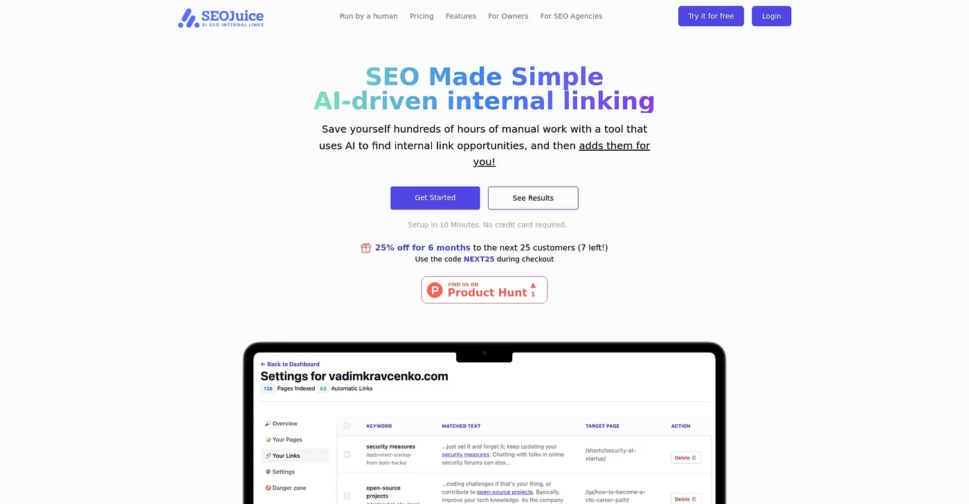Screenshot of SEOJuice