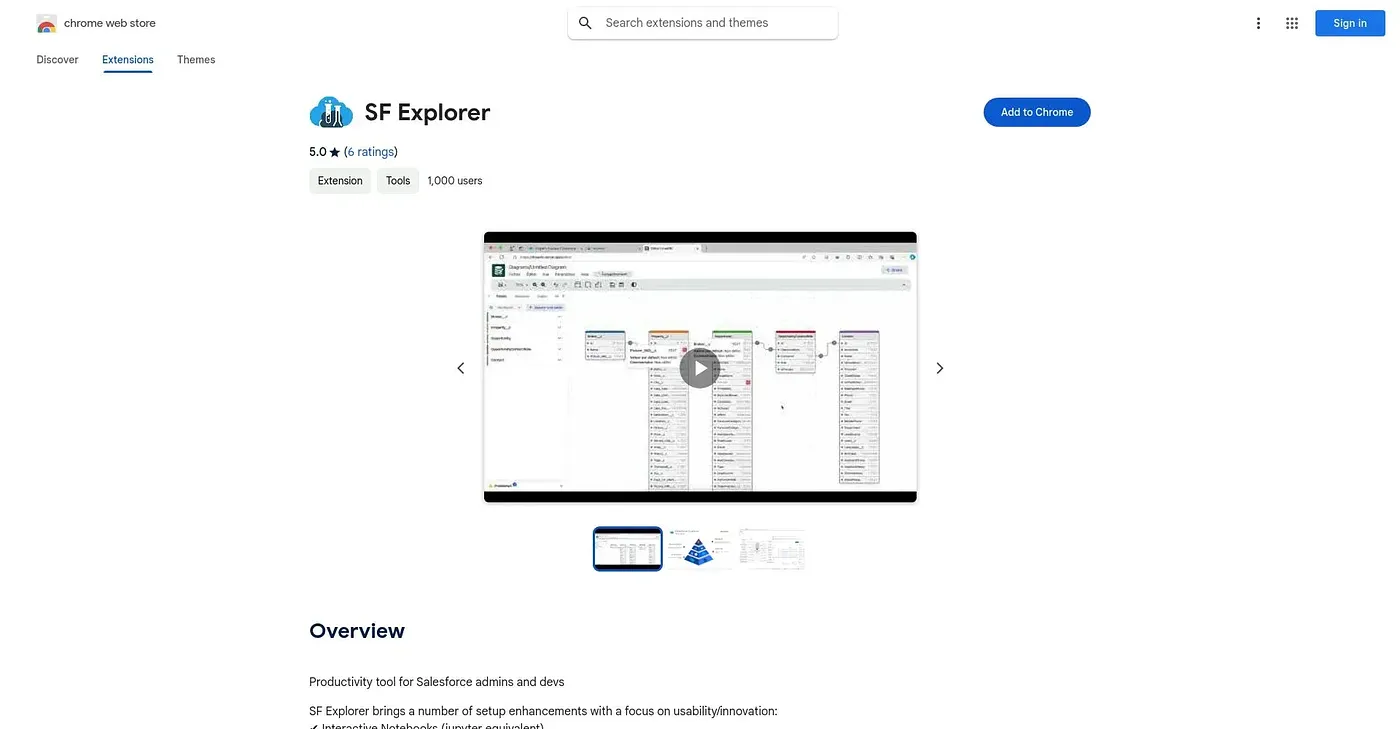 Screenshot of SF Explorer Chrome Extension
