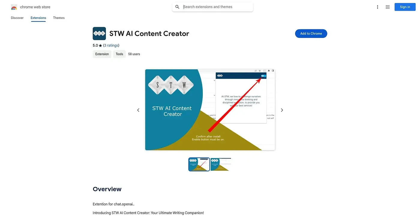 Screenshot of STW AI Content Creator Chrome Extension