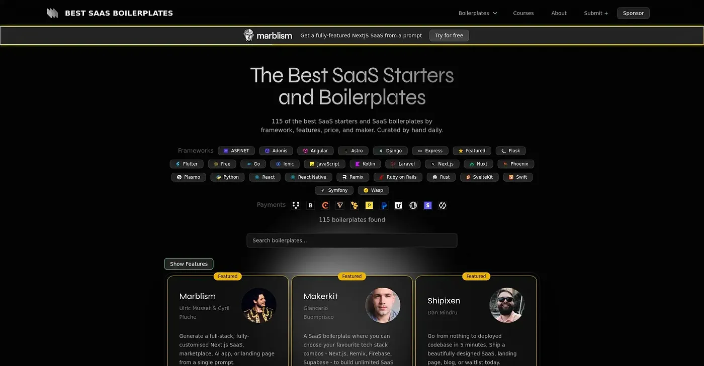 Screenshot of SaaS Boilerplates