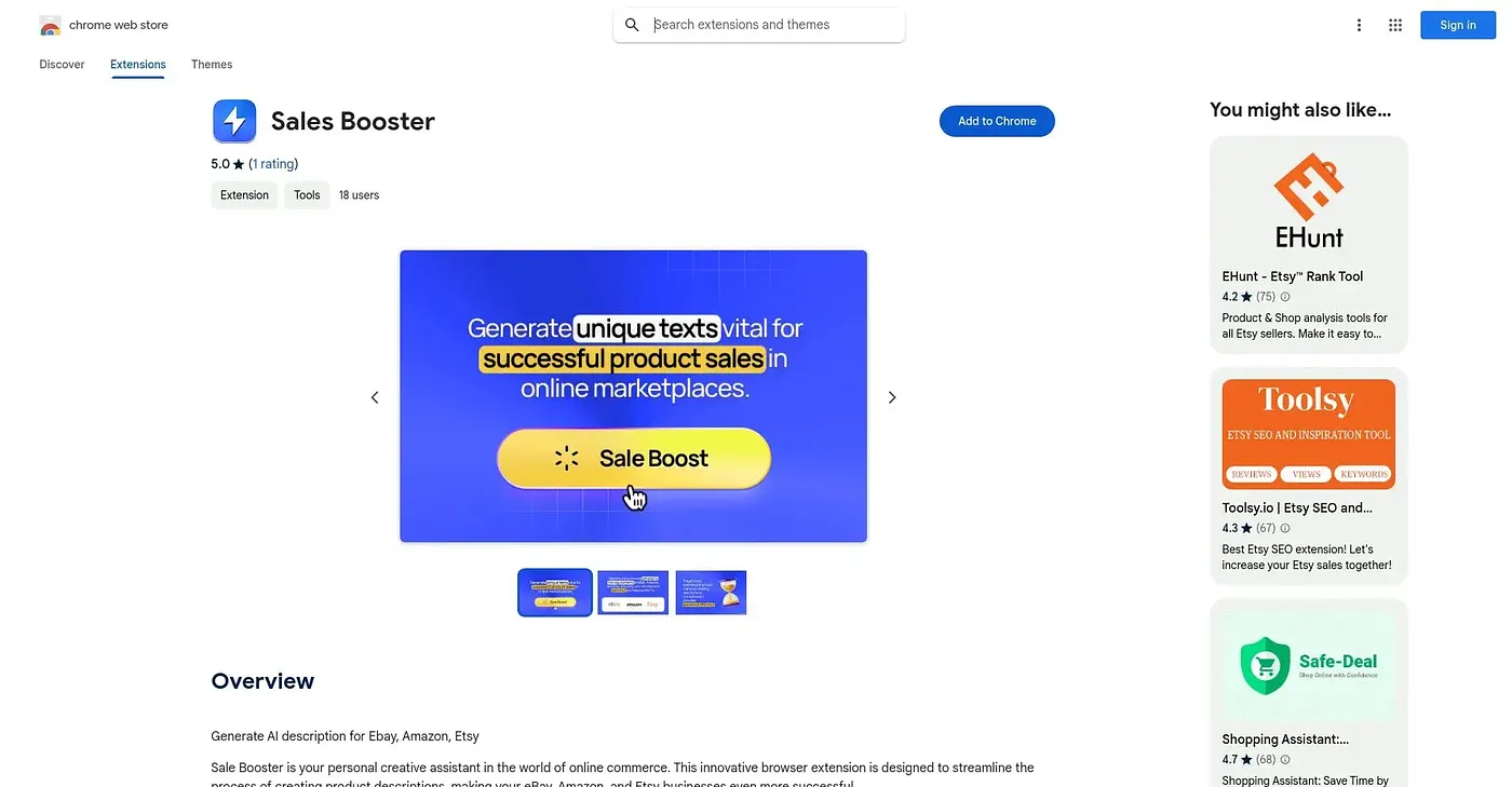 Screenshot of Sale Booster Chrome Extension