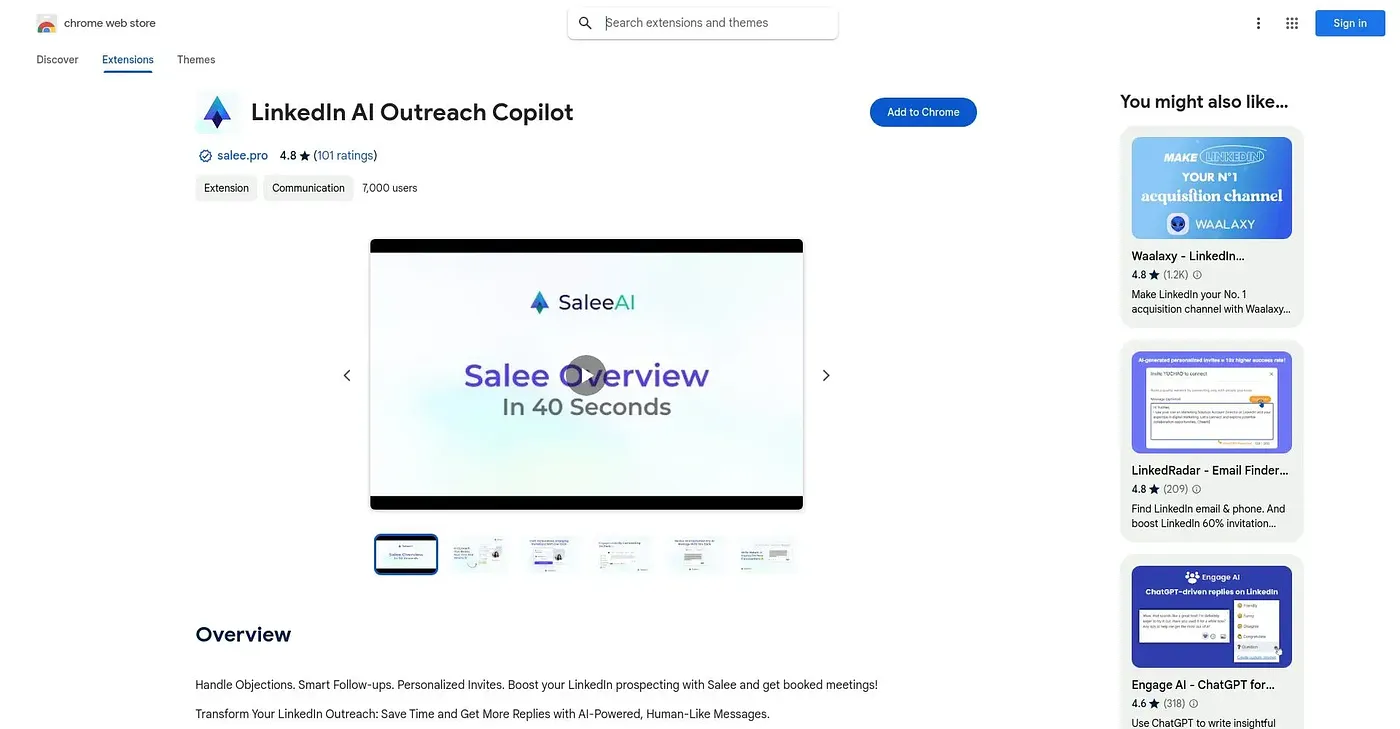 Screenshot of Salee AI Driven Network S - Chrome Extension