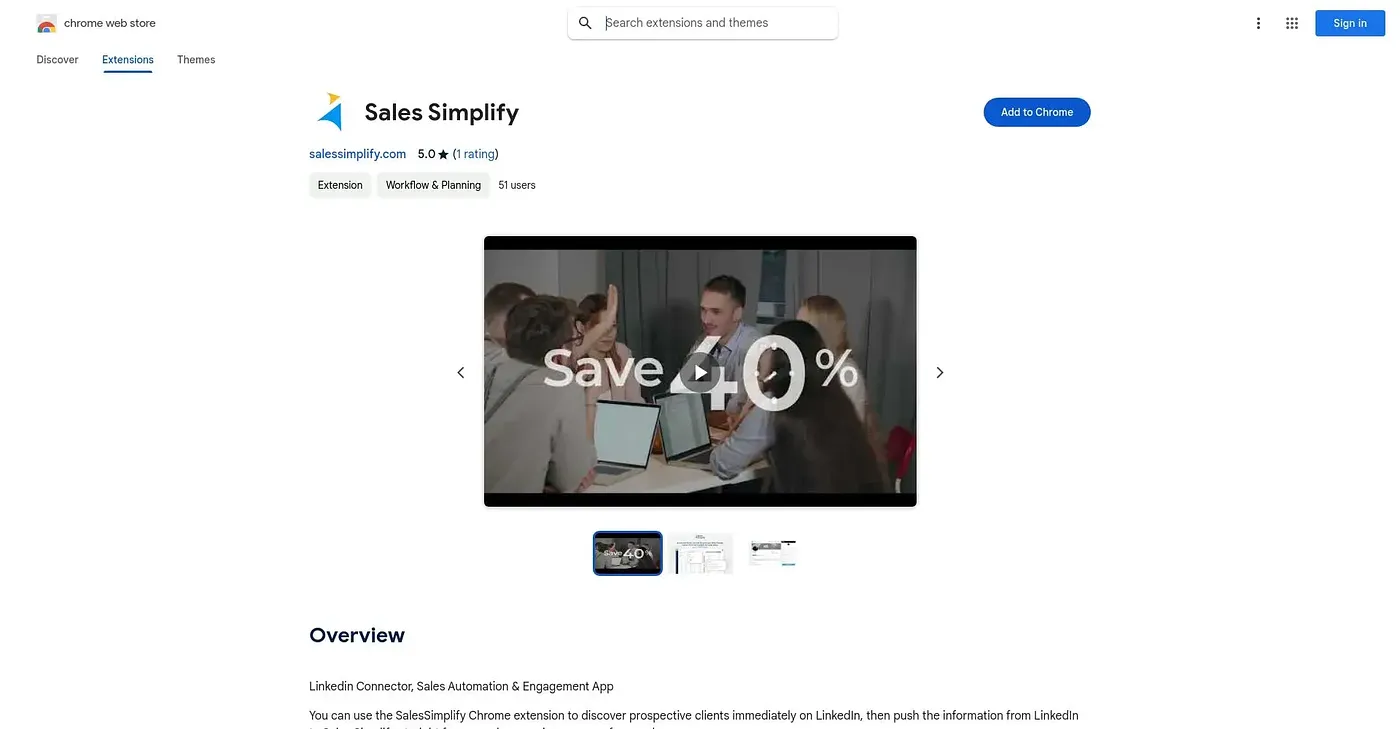 Screenshot of Sales Simplify Chrome Extension