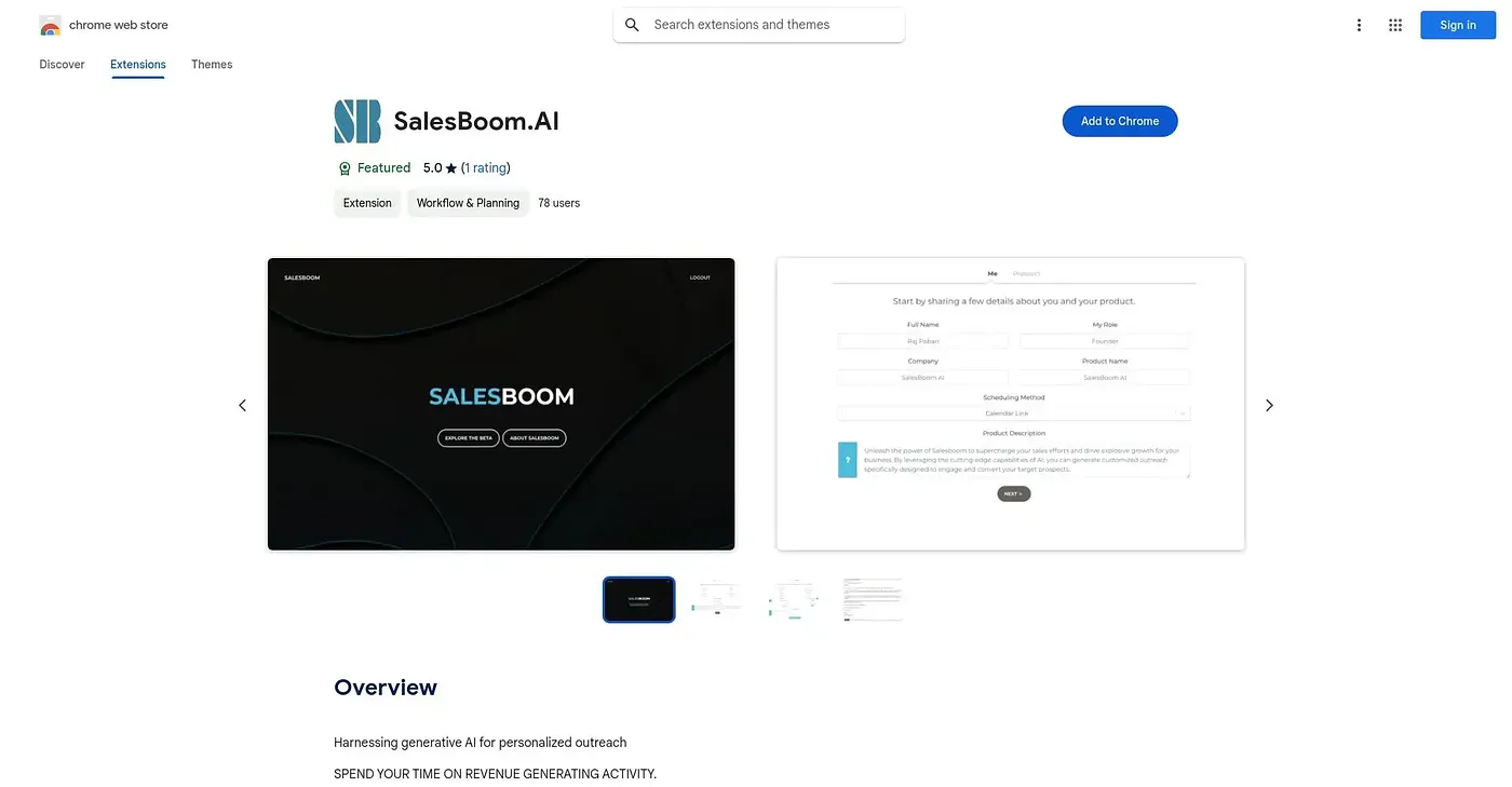 Screenshot of SalesBoomAI Chrome Extension